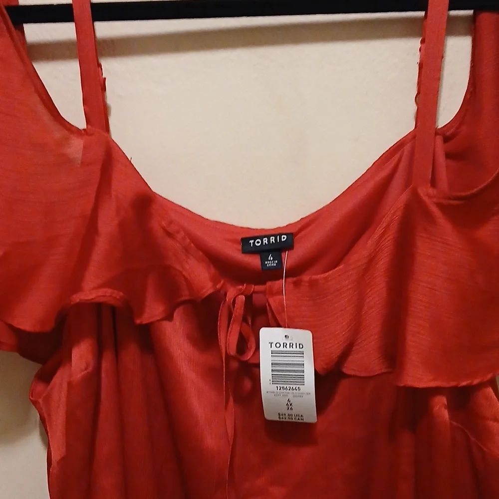 Torrid Vibrant Red Ruffle Blouse - Picture 4 of 8